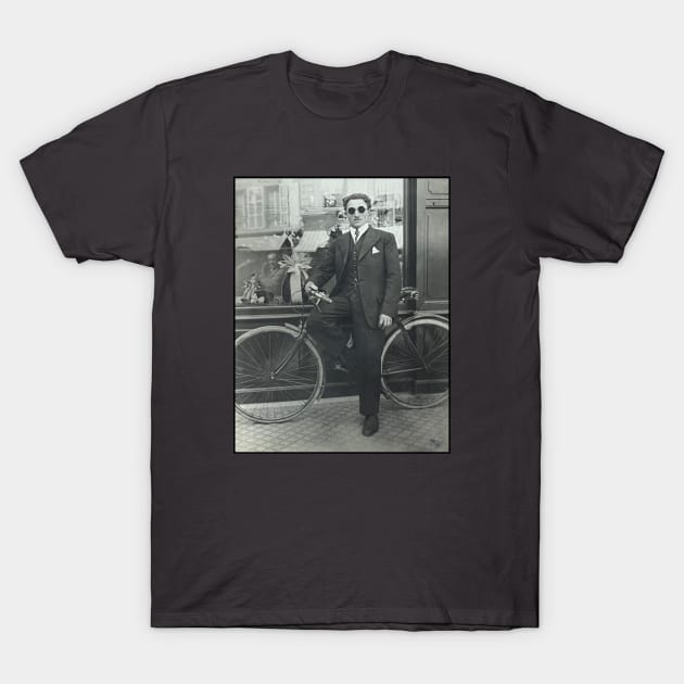 Vintage bicycle guy with sunglasses T-Shirt by Rag And Bone Vintage Designs